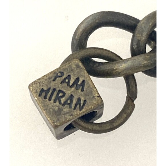 Pam Hiram Chunky Bib Necklace Semi Precious Beads Brass Cube Chain Handcrafted - Picture 9 of 10